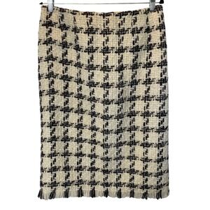 Vintage‎ Herve Benard Tweed Houndstooth Fringe Pencil Skirt Size 12 Wool Blend